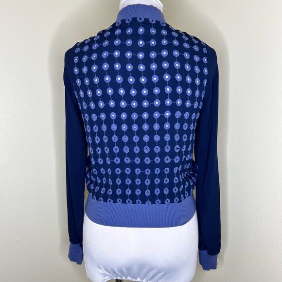 AMADI Bomber Jacket Small Redskin Blouson Eyelet Full Zip Embroidered Blue Crepe - Picture 5 of 12